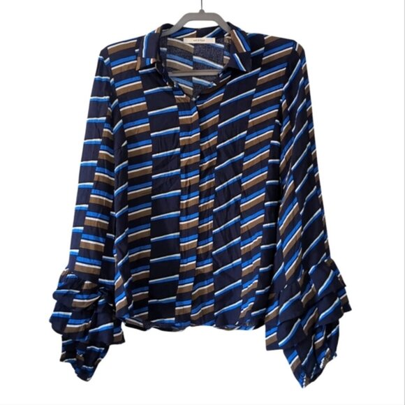 REVOLVE Tops - Revolve Gestuz Sifka Boho Ruffle Geometric Whimsical Fairy Stripes Ruffle S